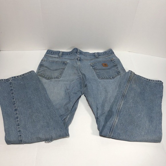 Carhartt Blue Denim Jeans Relaxed Fit Work Pants Size 38X32 Mens B460 DPS - Picture 1 of 11